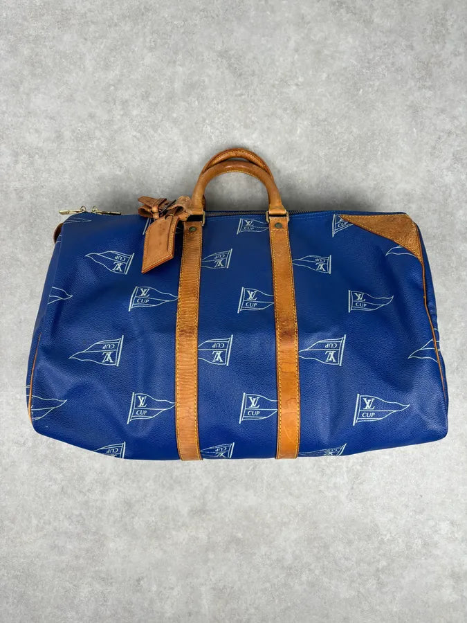1992 Louis Vuitton LV Cup Falgs Keepall 45 Blue Regatta Blue Leather Travel Bag  fCZYfeS 5