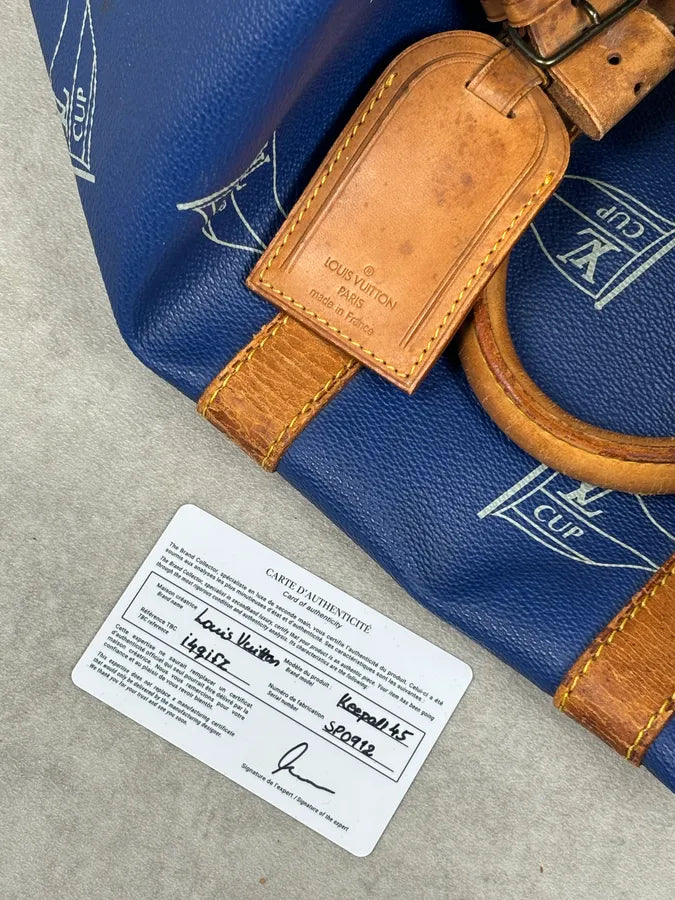 1992 Louis Vuitton LV Cup Falgs Keepall 45 Blue Regatta Blue Leather Travel Bag  fCZYfeS 19