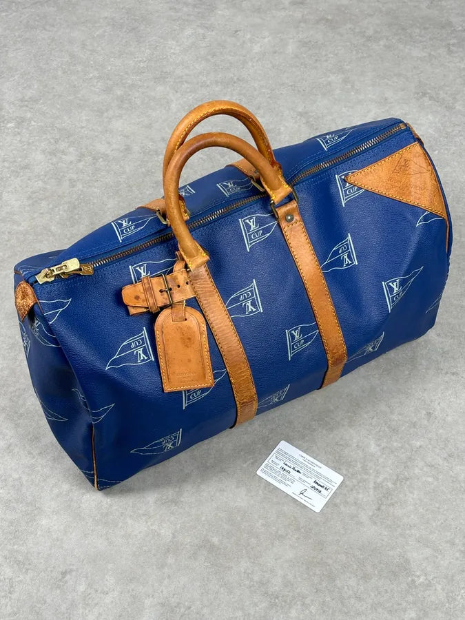 1992 Louis Vuitton LV Cup Falgs Keepall 45 Blue Regatta Blue Leather Travel Bag  fCZYfeS 3