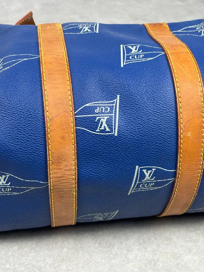 1992 Louis Vuitton LV Cup Falgs Keepall 45 Blue Regatta Blue Leather Travel Bag  fCZYfeS 11