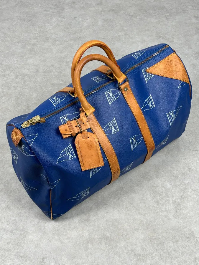 1992 Louis Vuitton LV Cup Falgs Keepall 45 Blue Regatta Blue Leather Travel Bag  fCZYfeS 0