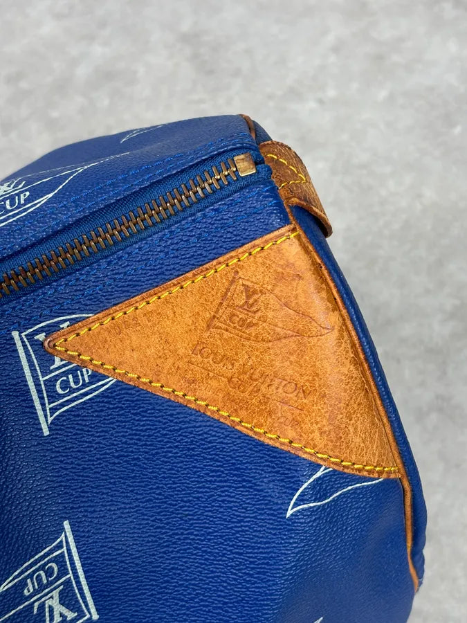 1992 Louis Vuitton LV Cup Falgs Keepall 45 Blue Regatta Blue Leather Travel Bag  fCZYfeS 14