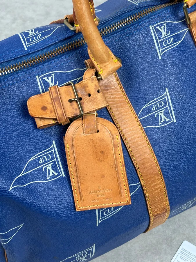 1992 Louis Vuitton LV Cup Falgs Keepall 45 Blue Regatta Blue Leather Travel Bag  fCZYfeS 15