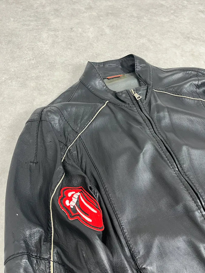 2000s Prada Black Leather Lips Biker Jacket XXpPuNr 8