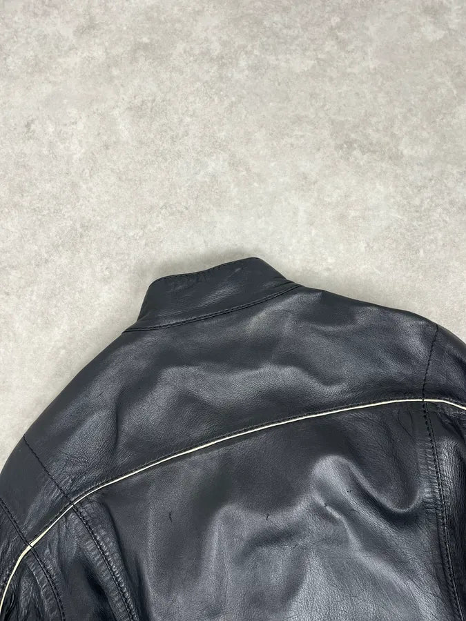2000s Prada Black Leather Lips Biker Jacket XXpPuNr 6