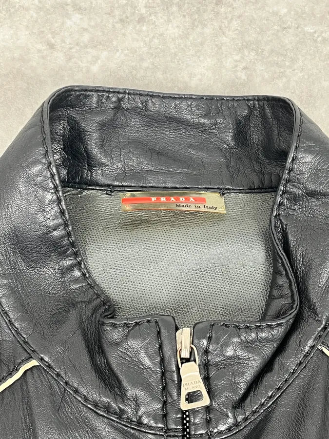 2000s Prada Black Leather Lips Biker Jacket XXpPuNr 10