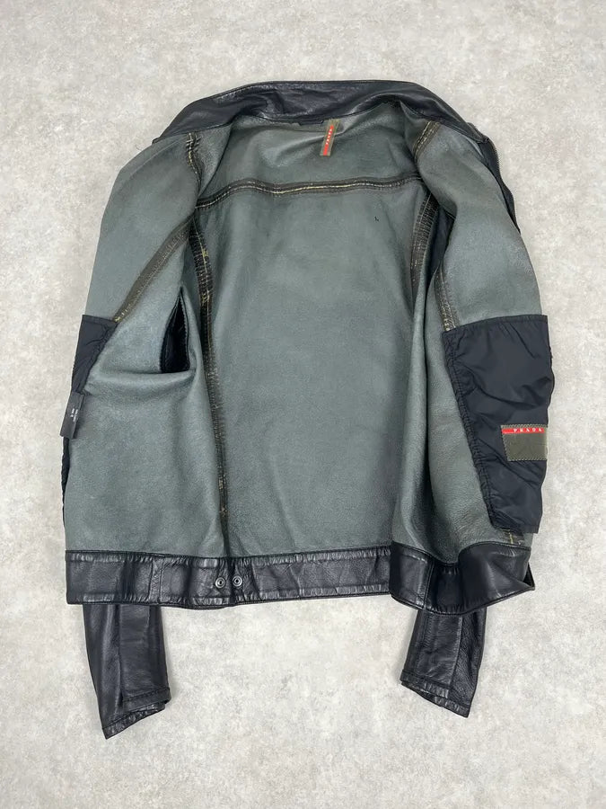 2000s Prada Black Leather Lips Biker Jacket XXpPuNr 7