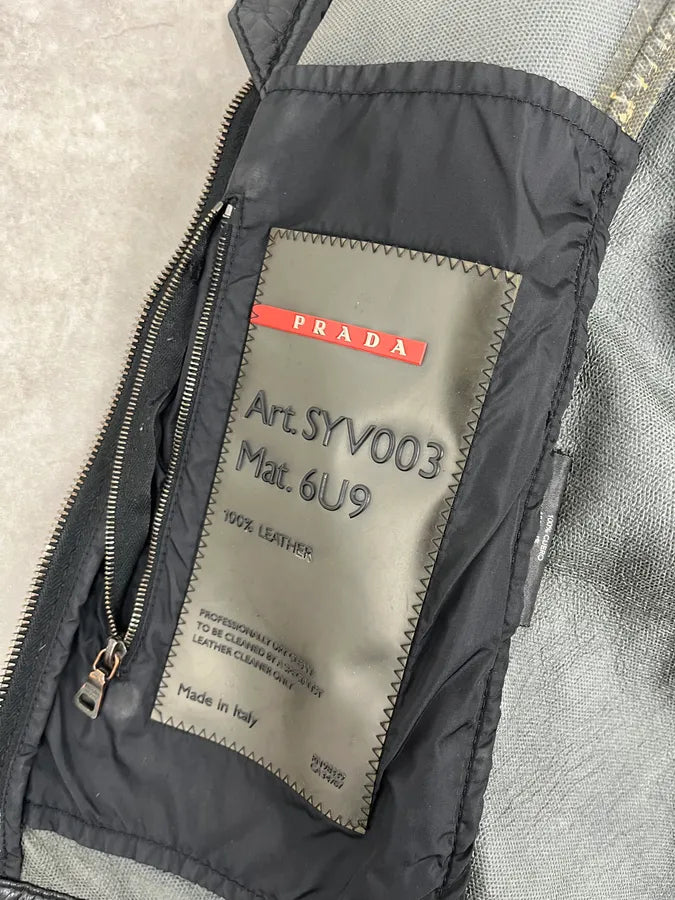2000s Prada Black Leather Lips Biker Jacket XXpPuNr 14