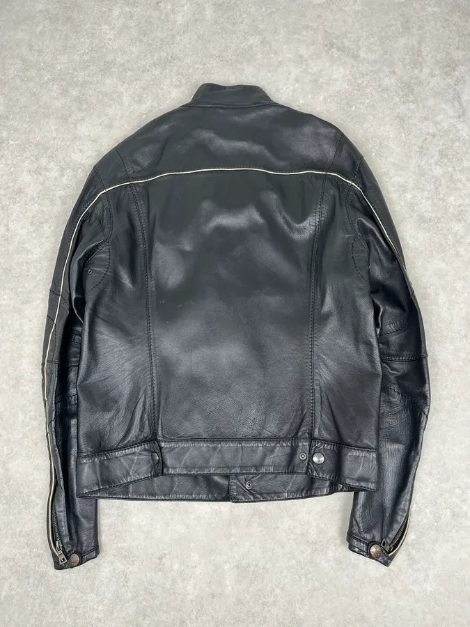 2000s Prada Black Leather Lips Biker Jacket XXpPuNr 5
