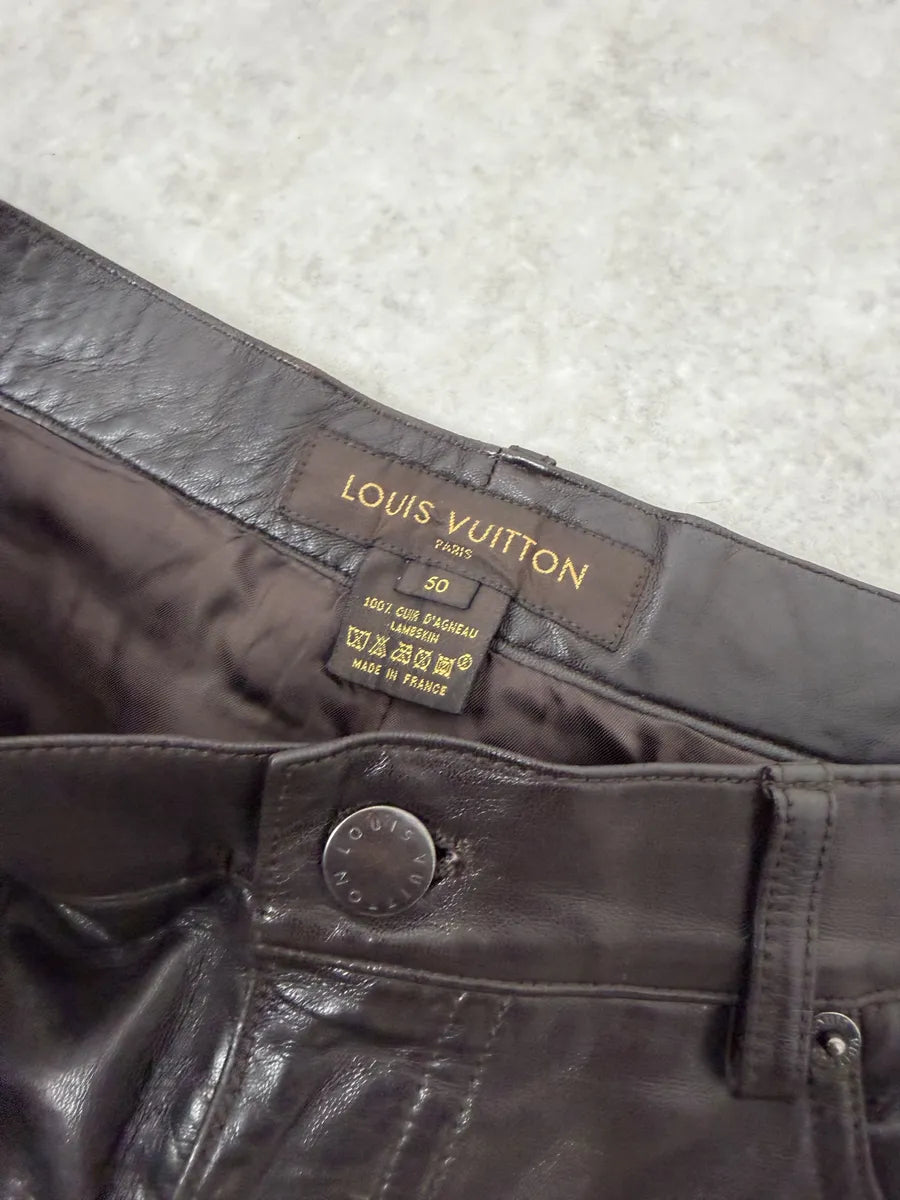 Louis Vuitton Brown Classy Lambskin Leather Pants NAvSgJT 12