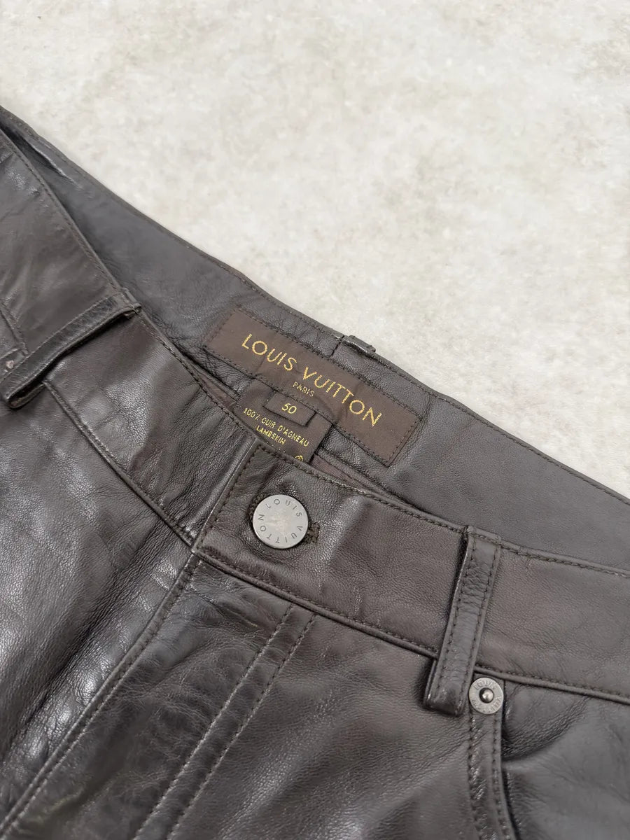 Louis Vuitton Brown Classy Lambskin Leather Pants NAvSgJT 13