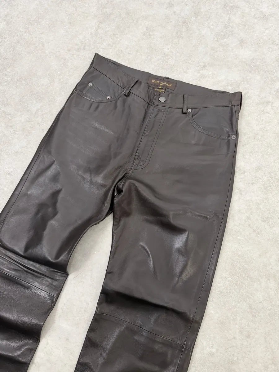 Louis Vuitton Brown Classy Lambskin Leather Pants NAvSgJT 9