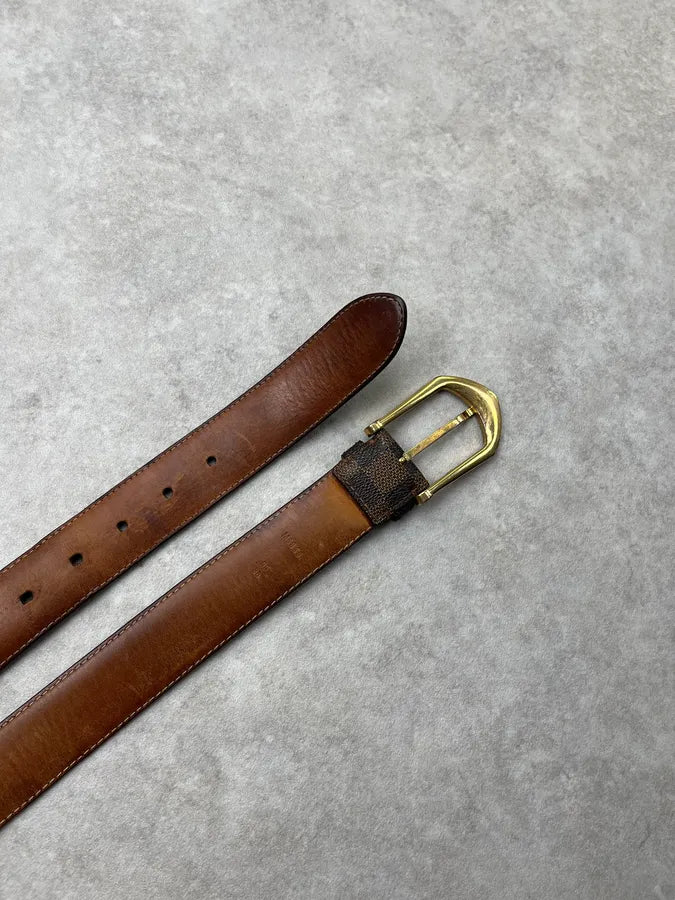 Louis Vuitton Brown Damier Canvas Golden Buckle Belt nCmtzeO 3