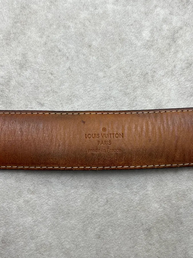 Louis Vuitton Brown Damier Canvas Golden Buckle Belt nCmtzeO 6