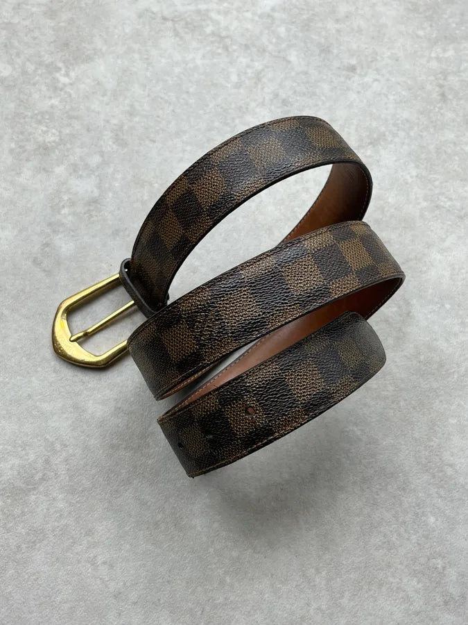 Louis Vuitton Brown Damier Canvas Golden Buckle Belt nCmtzeO 1