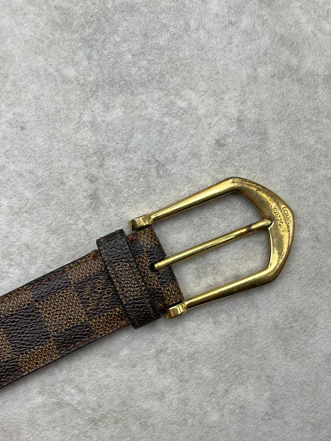 Louis Vuitton Brown Damier Canvas Golden Buckle Belt nCmtzeO 5