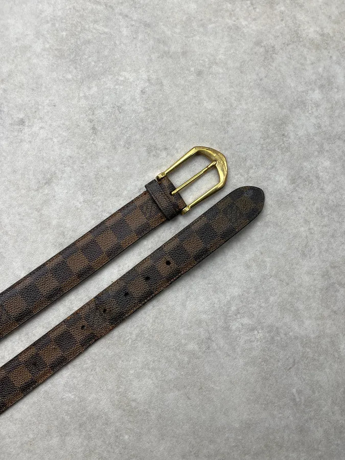 Louis Vuitton Brown Damier Canvas Golden Buckle Belt nCmtzeO 2