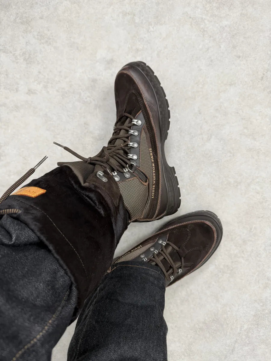Louis Vuitton Brown Hiking Pony Hair & Leather Mountain Boots utGOaUq 3