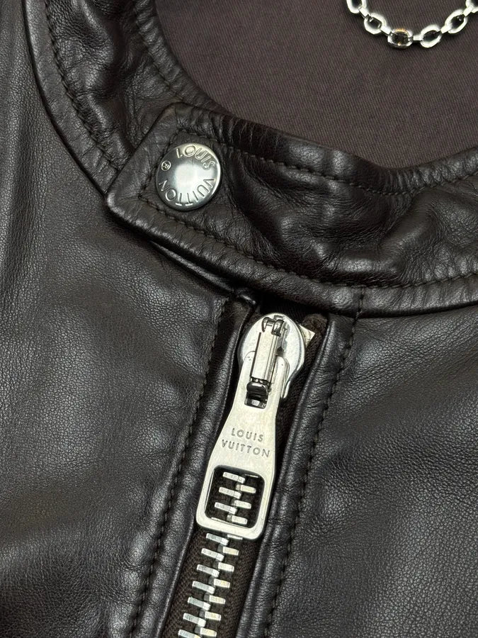 Louis Vuitton Brown Leather Biker Jacket ufRQpyN 7