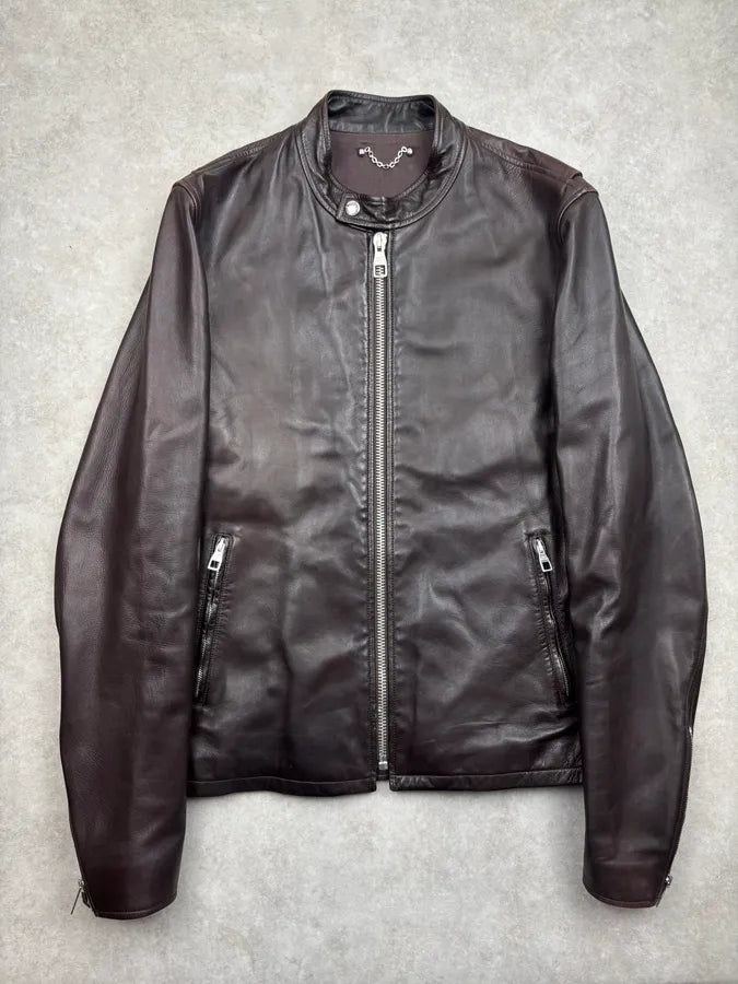 Louis Vuitton Brown Leather Biker Jacket ufRQpyN 0