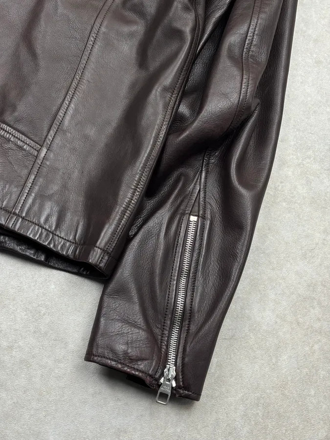 Louis Vuitton Brown Leather Biker Jacket ufRQpyN 8