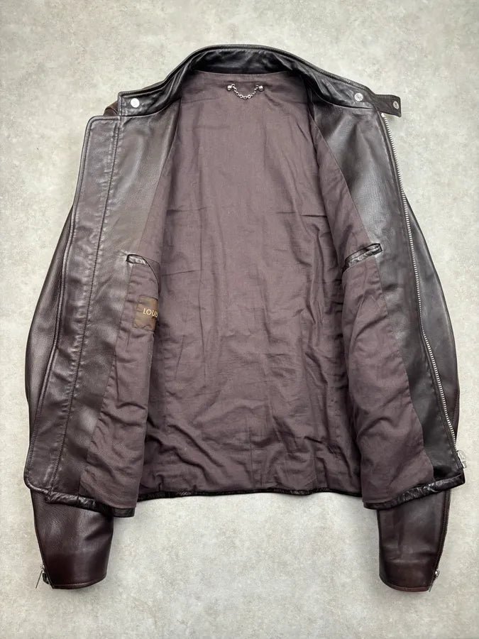 Louis Vuitton Brown Leather Biker Jacket ufRQpyN 6