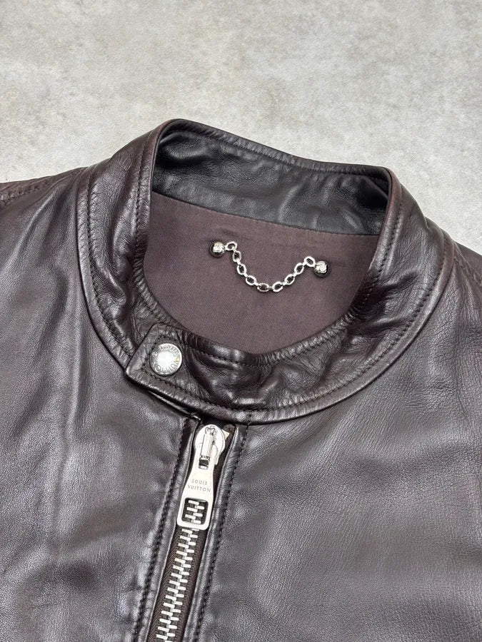 Louis Vuitton Brown Leather Biker Jacket ufRQpyN 3