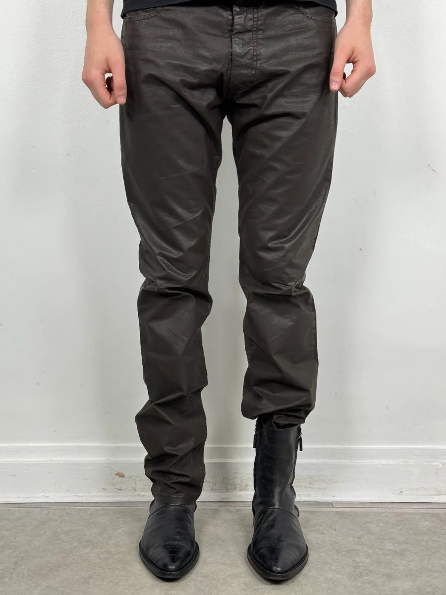 Louis Vuitton Brown Waxed Metallic Straight Pants YrTdula 1