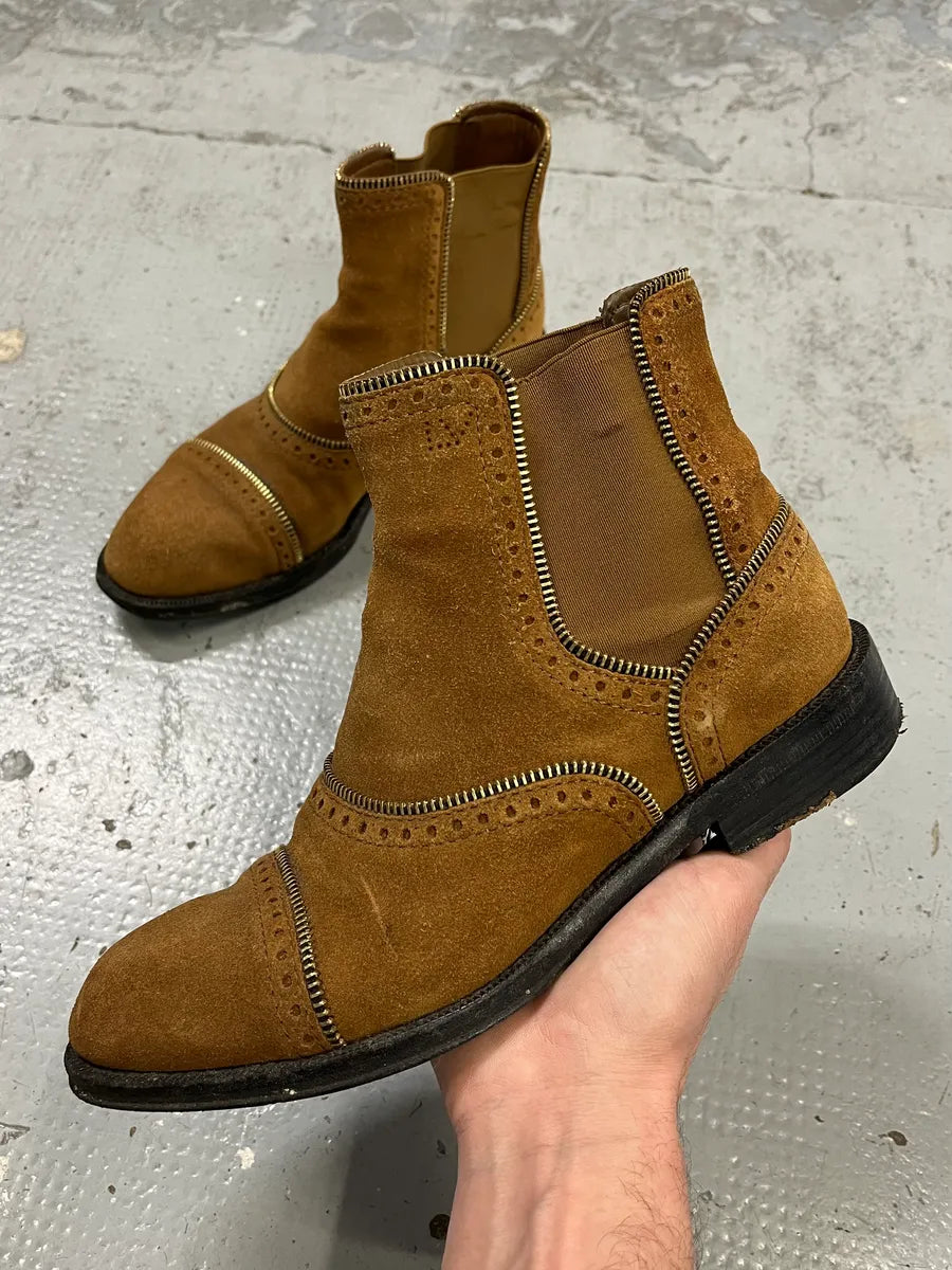 Louis Vuitton Camel Suede Multi Zip Leather Boots LGOyxKQ 0