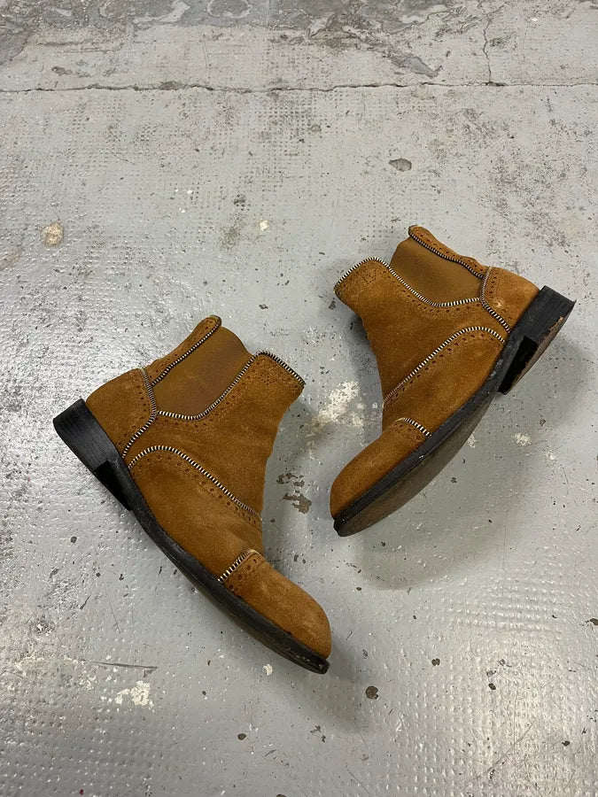 Louis Vuitton Camel Suede Multi Zip Leather Boots LGOyxKQ 1