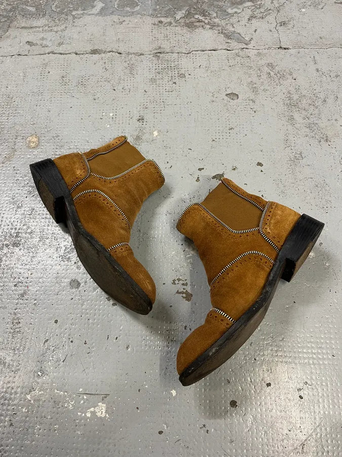 Louis Vuitton Camel Suede Multi Zip Leather Boots LGOyxKQ 2