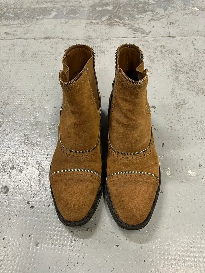 Louis Vuitton Camel Suede Multi Zip Leather Boots LGOyxKQ 3