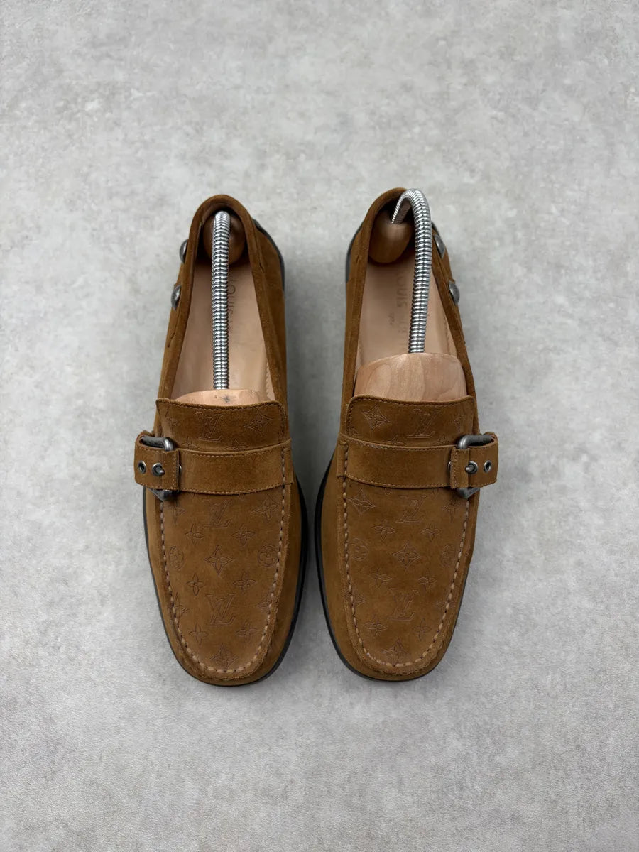Louis Vuitton Cognac Suede Monogram Loafer Shoes irVNbMo 1