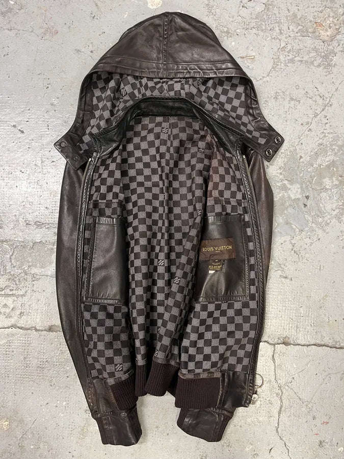 Louis Vuitton Dark Brown Leather Hooded Jacket (S) yFvGZKk 1