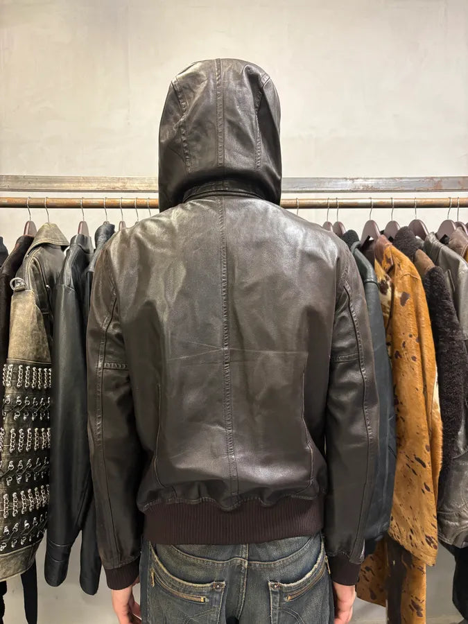 Louis Vuitton Dark Brown Leather Hooded Jacket (S) yFvGZKk 3