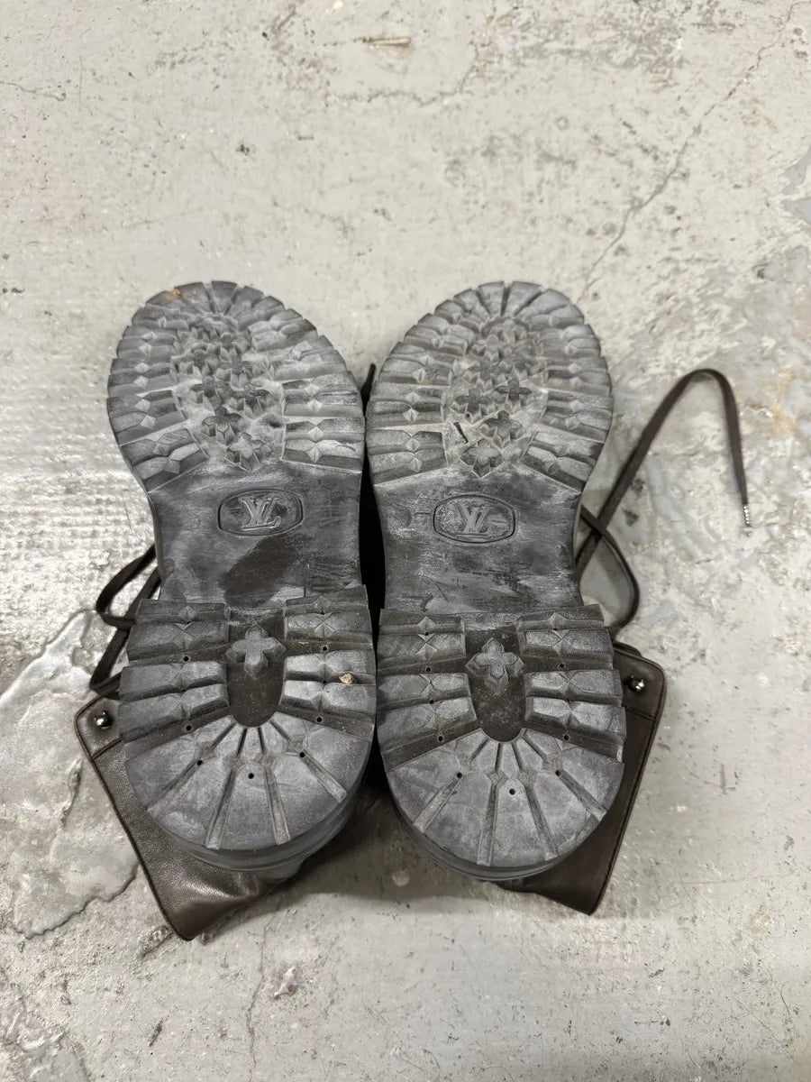 Louis Vuitton Egon Ankle Combat Grey Leather Boots PJhYQCB 2