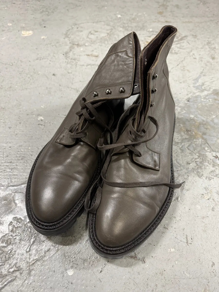 Louis Vuitton Egon Ankle Combat Grey Leather Boots PJhYQCB 6