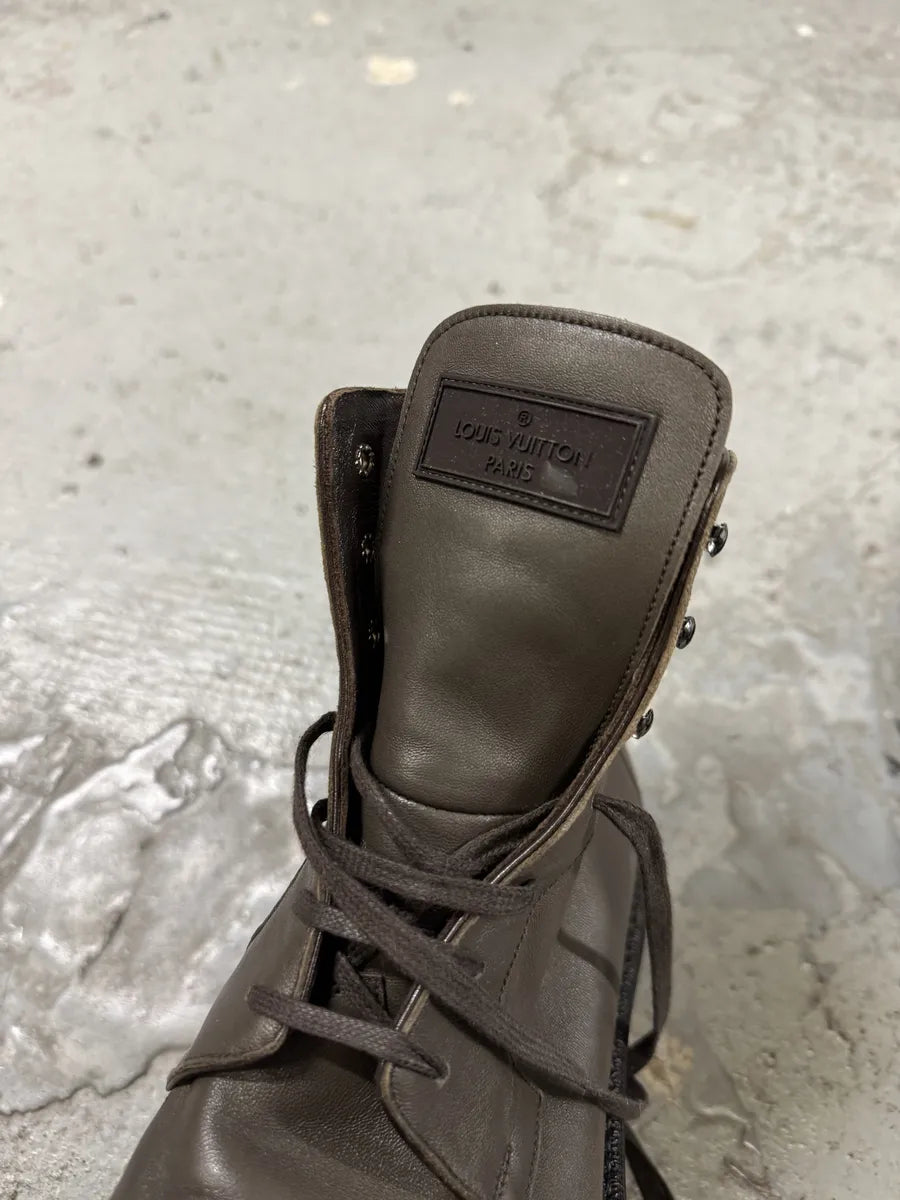 Louis Vuitton Egon Ankle Combat Grey Leather Boots PJhYQCB 9