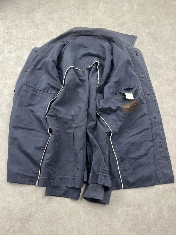 2000s Louis Vuitton Grey-Blue Twill Cargo Field Long Jacket HutdBPR 8