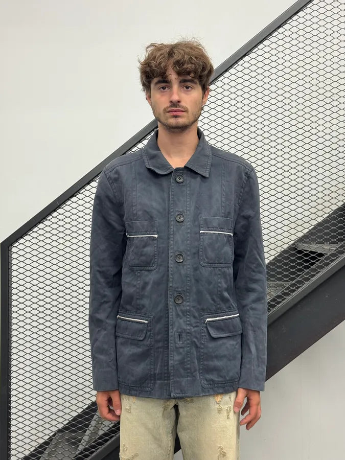 2000s Louis Vuitton Grey-Blue Twill Cargo Field Long Jacket HutdBPR 1