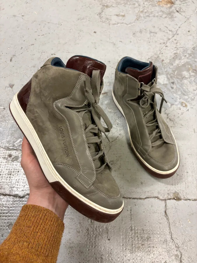 Louis Vuitton Grey Leather Damier High-Top Sneaker wFKykML 0