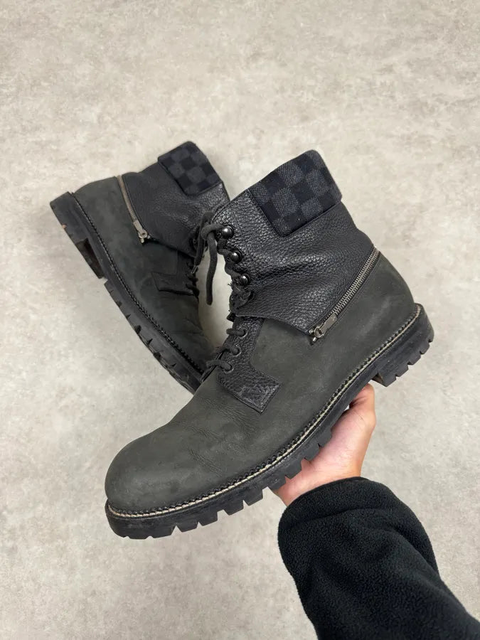 Louis Vuitton Monogrammed Detachable High Black Leather Combat Boots uHUjagk 0