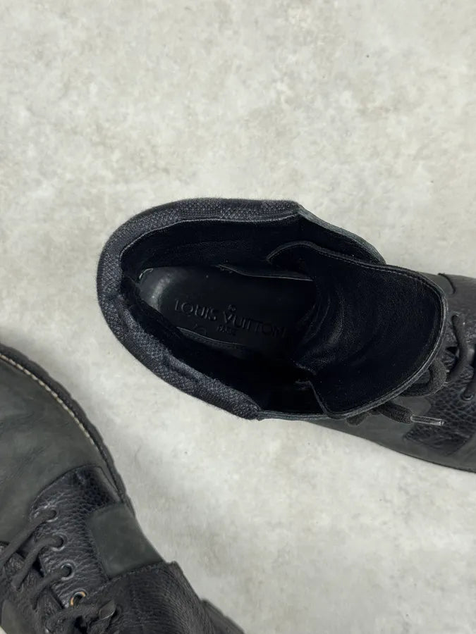 Louis Vuitton Monogrammed Detachable High Black Leather Combat Boots uHUjagk 7