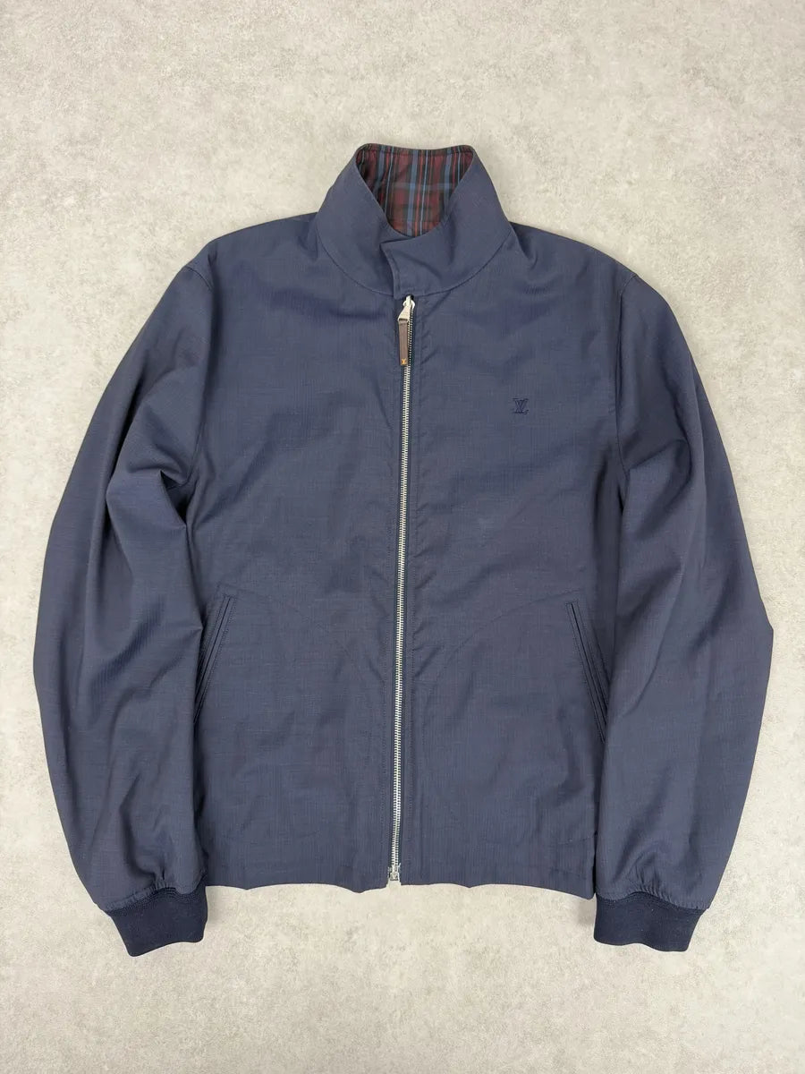 AW2012 Louis Vuitton Navy Blue & Tartan Reversible Windbreaker Jacket sUIEoft 1