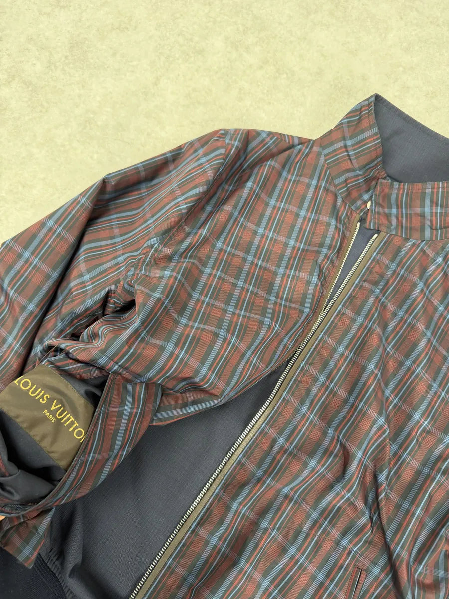 AW2012 Louis Vuitton Navy Blue & Tartan Reversible Windbreaker Jacket sUIEoft 13