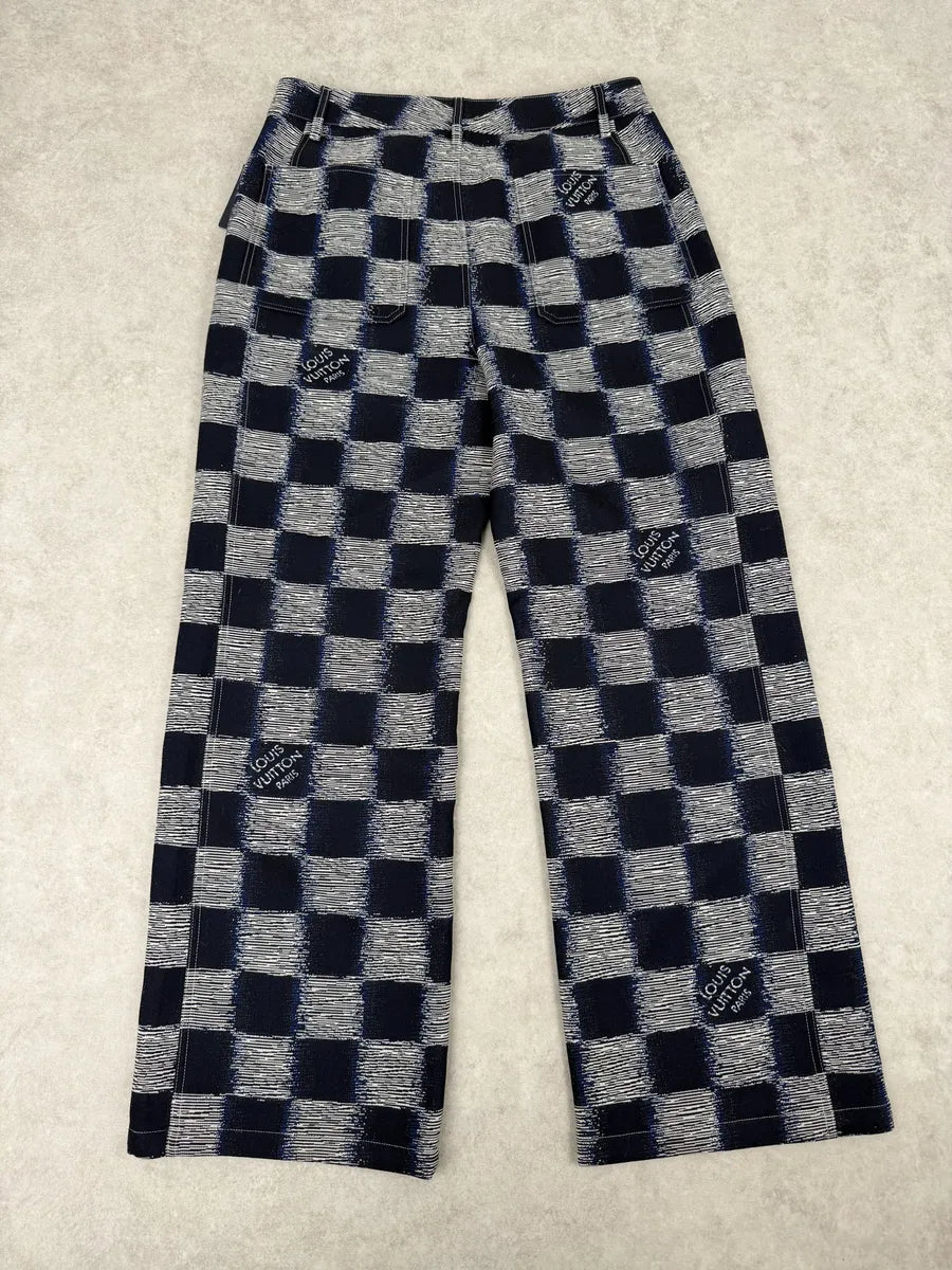 Louis Vuitton Navy Wool Damier Workwear Pants CAZyLJK 0