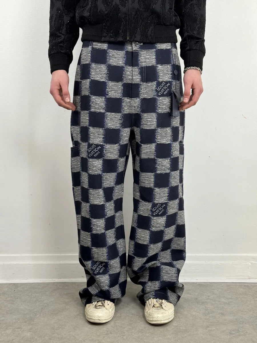 Louis Vuitton Navy Wool Damier Workwear Pants CAZyLJK 1
