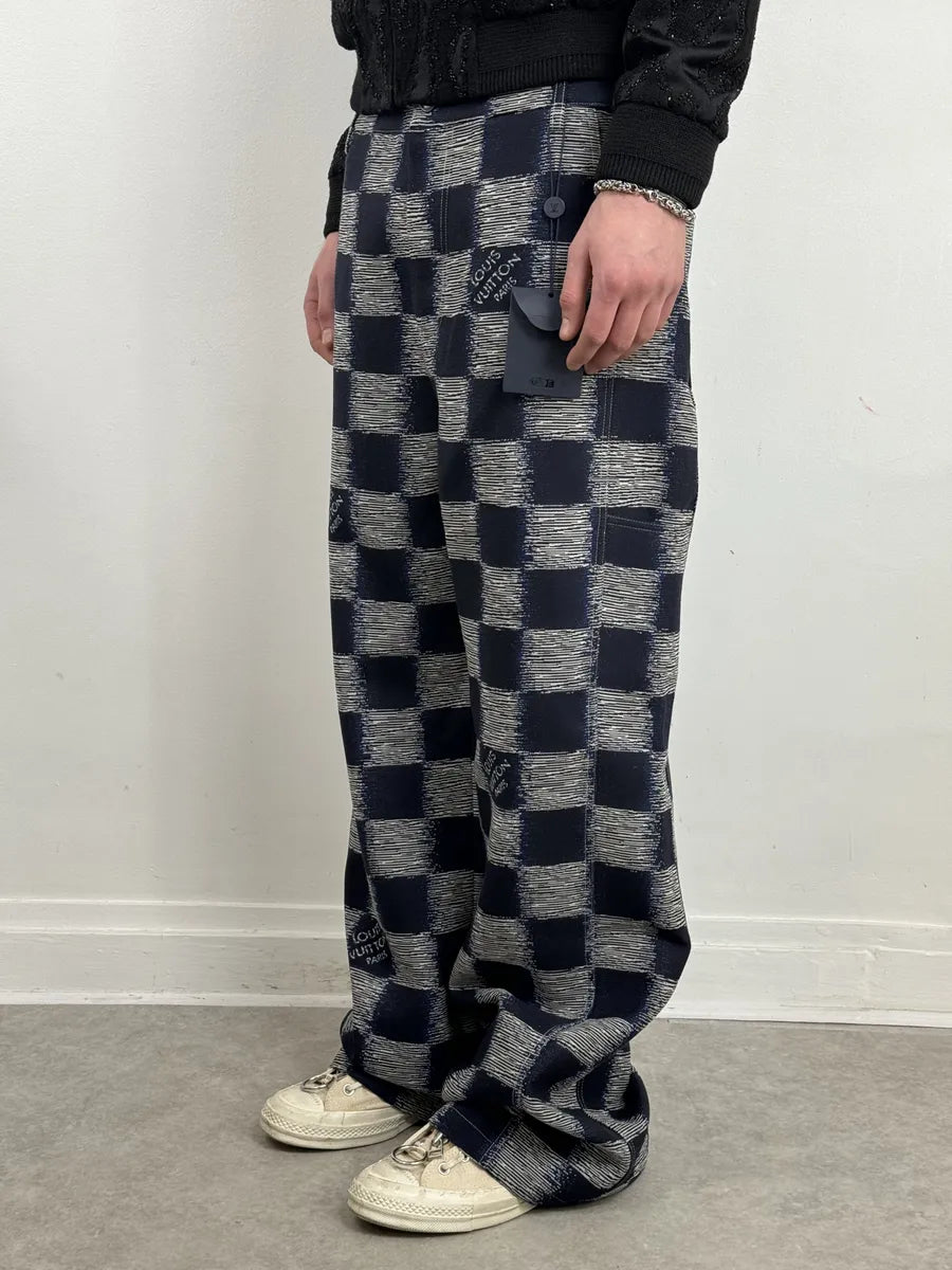 Louis Vuitton Navy Wool Damier Workwear Pants CAZyLJK 2