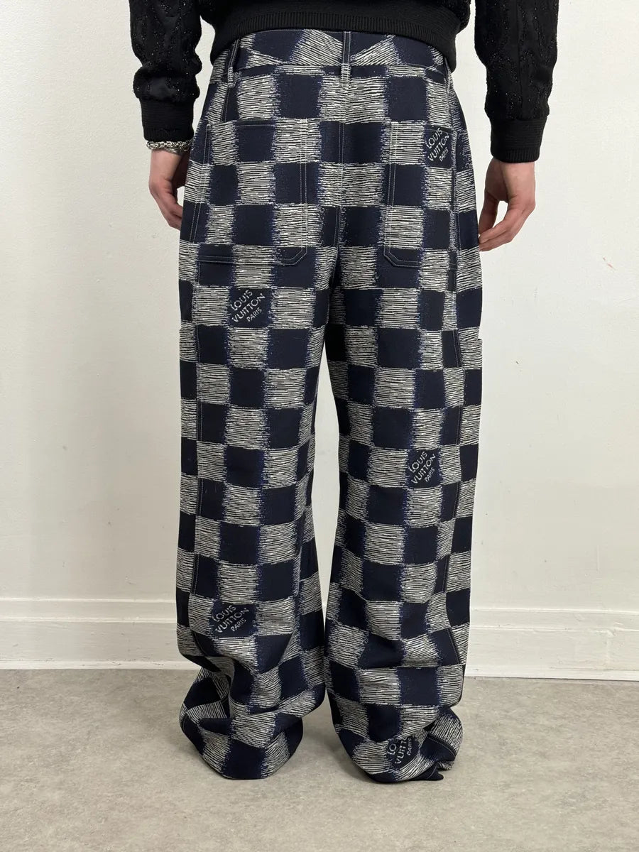 Louis Vuitton Navy Wool Damier Workwear Pants CAZyLJK 3