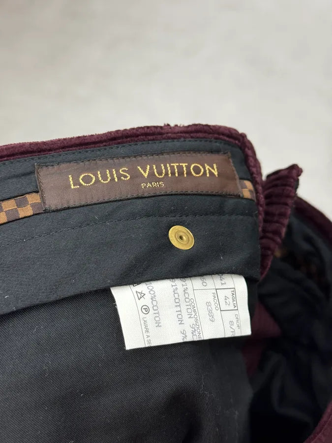 2000s Louis Vuitton Red Burgundy Corduroy Cozy Pants spkFqLy 10